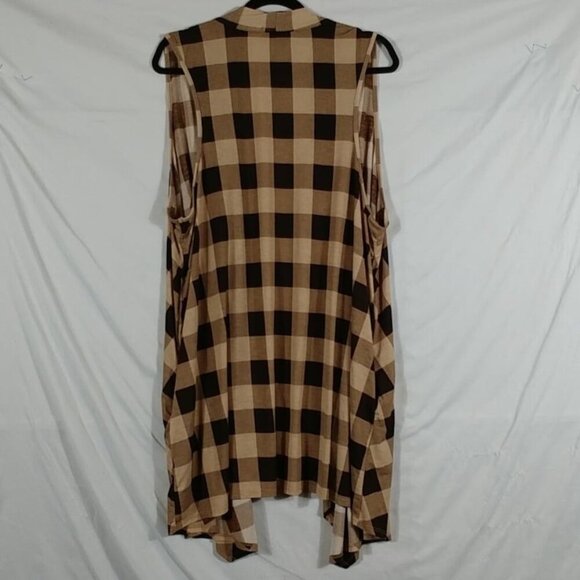Heimish USA Women's Brown Tartan Waterfall Casual Vest Sweater Plus Size 2XL - Picture 2 of 8
